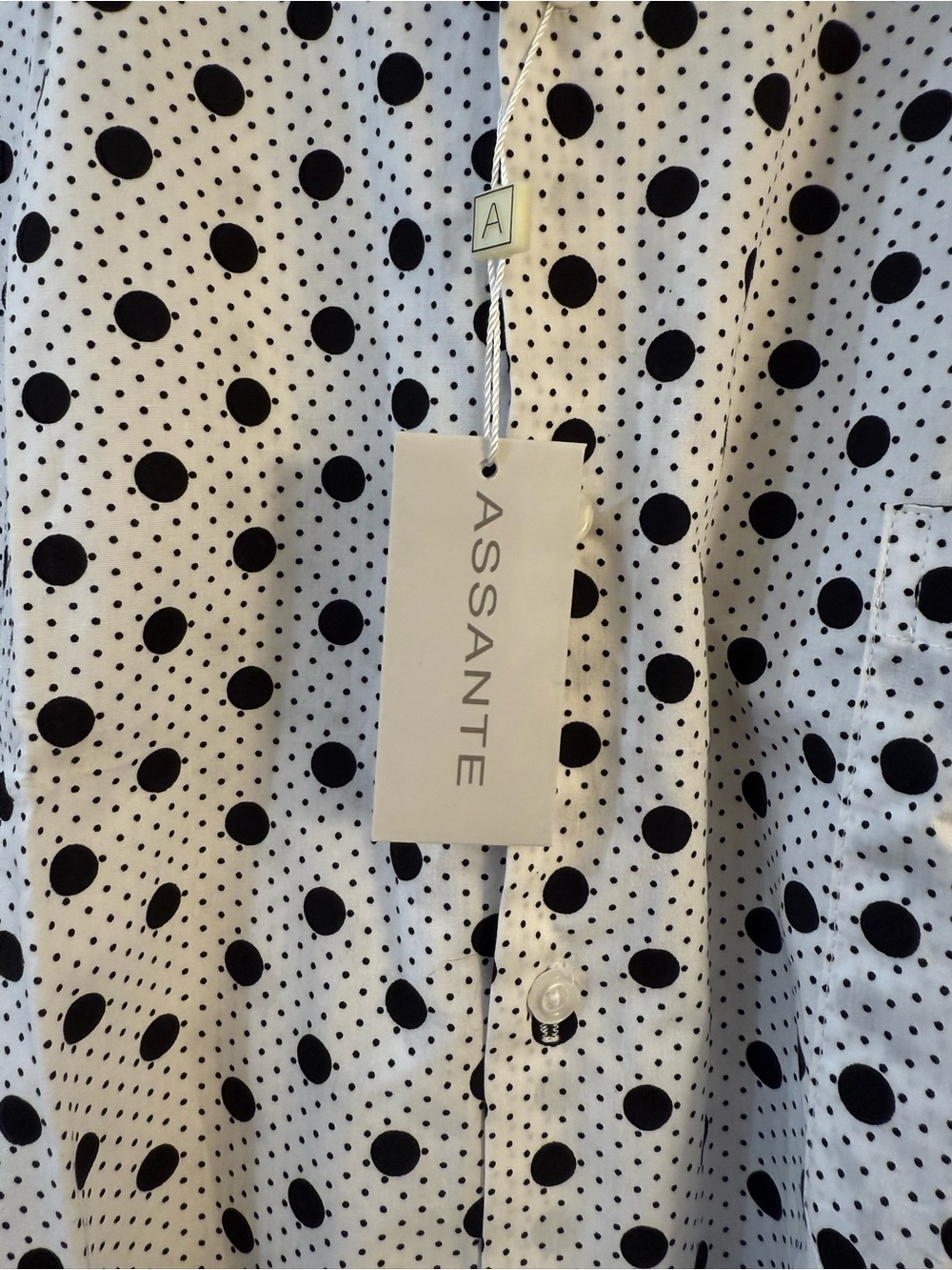 Assante Polka Dot Button-Up Shirt - White with Black Dots
